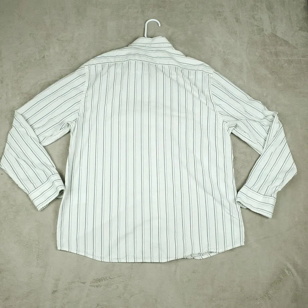 Banana Republic Shirt Mens Large White Stripe Untucked Fit Button Up Casual